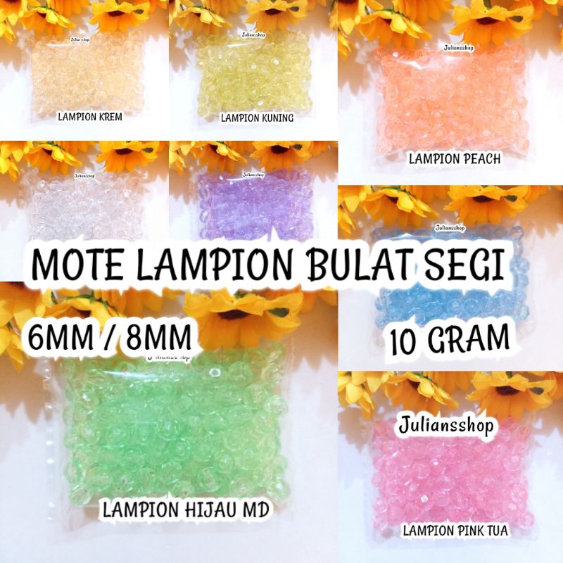 Jual [10 Gram] Manik 6/8mm Mote Lampion Bulat Segi Bahan Meronce ...