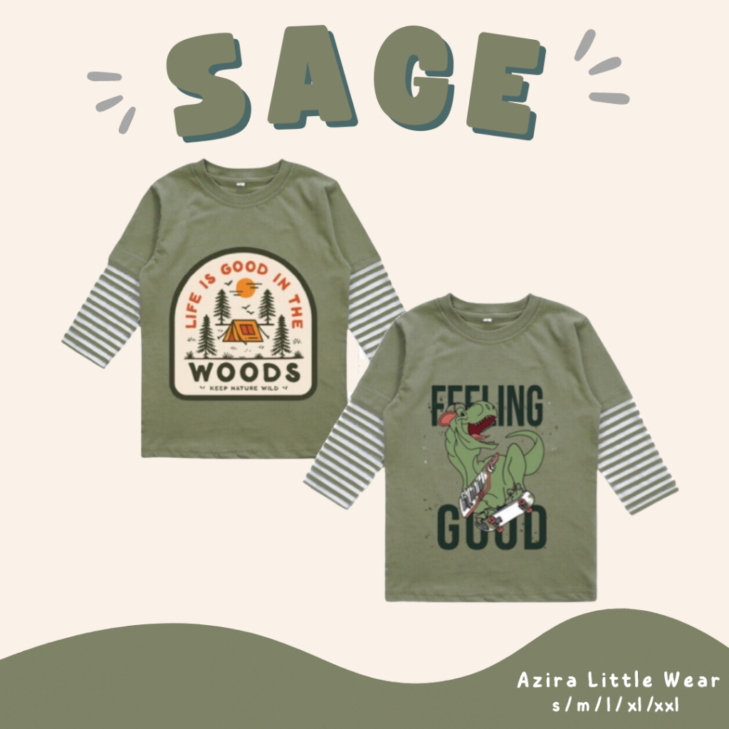 Jual Kaos Anak Lengan Panjang - Atasan Anak - Warna Sage Green | Shopee