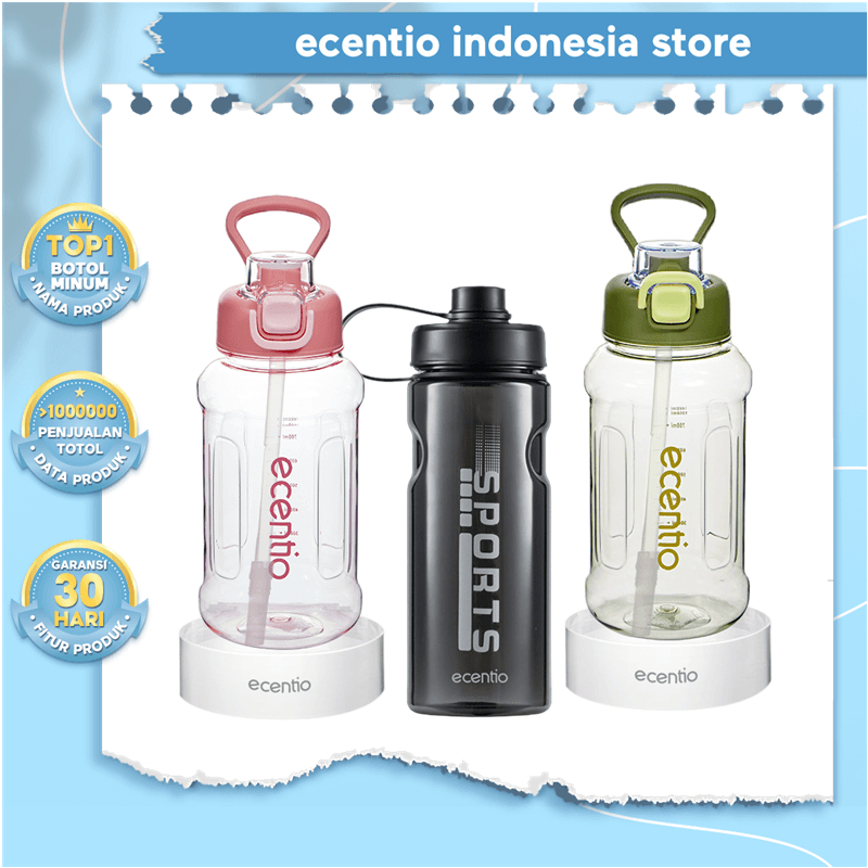 Jual Ecentio Botol Minum Besar Olahraga 1000ml/1300ml Dengan Sedotan ...