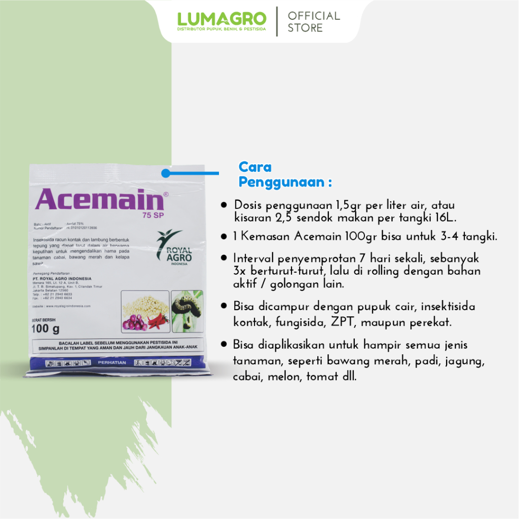 Jual Insektisida Acemain 75SP 100GR Asefat Pengendali Kutu Kebul dan ...