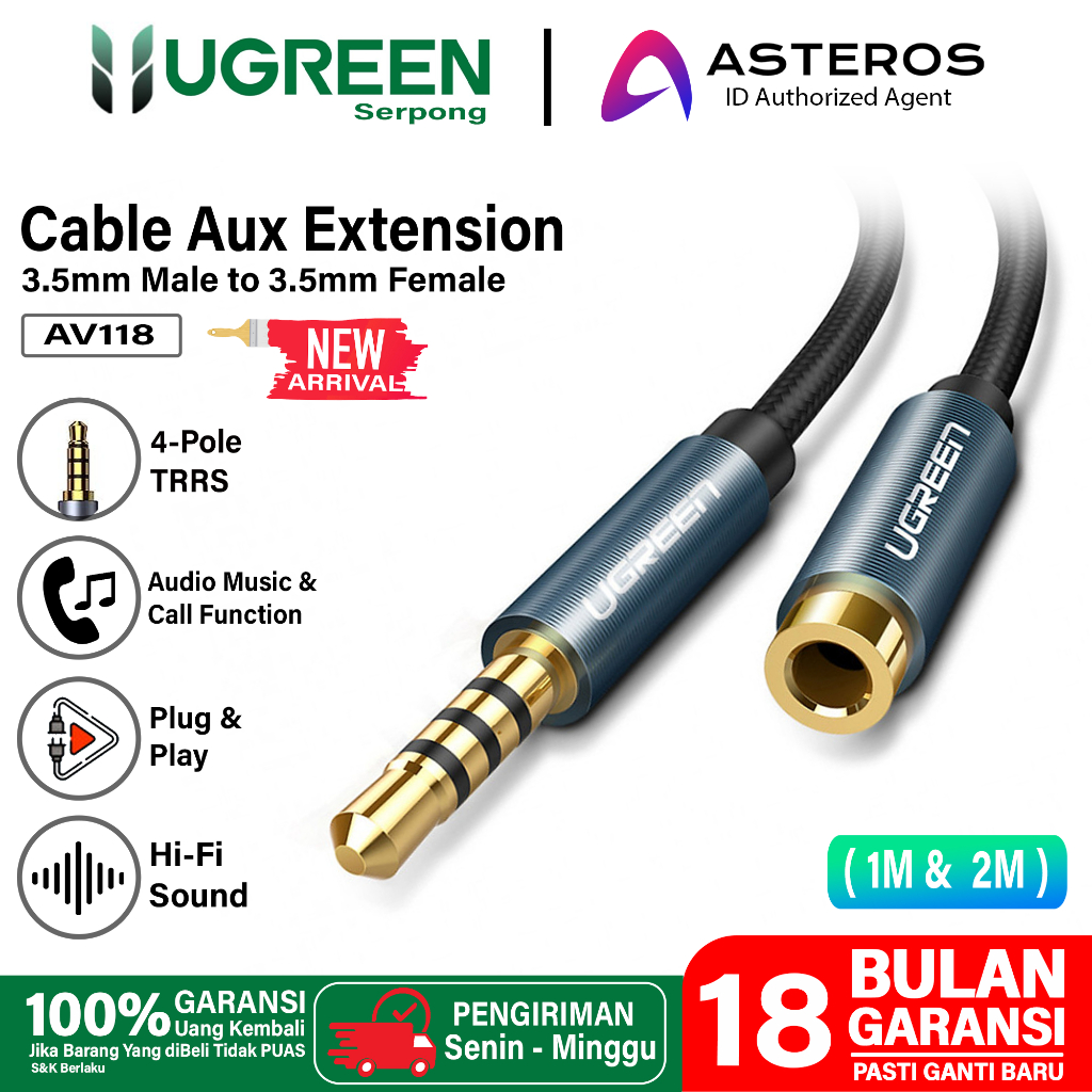 Jual Ugreen Kabel Aux Extension Trrs Mm Male To Mm Female Nylon Braided Support Audio Mic