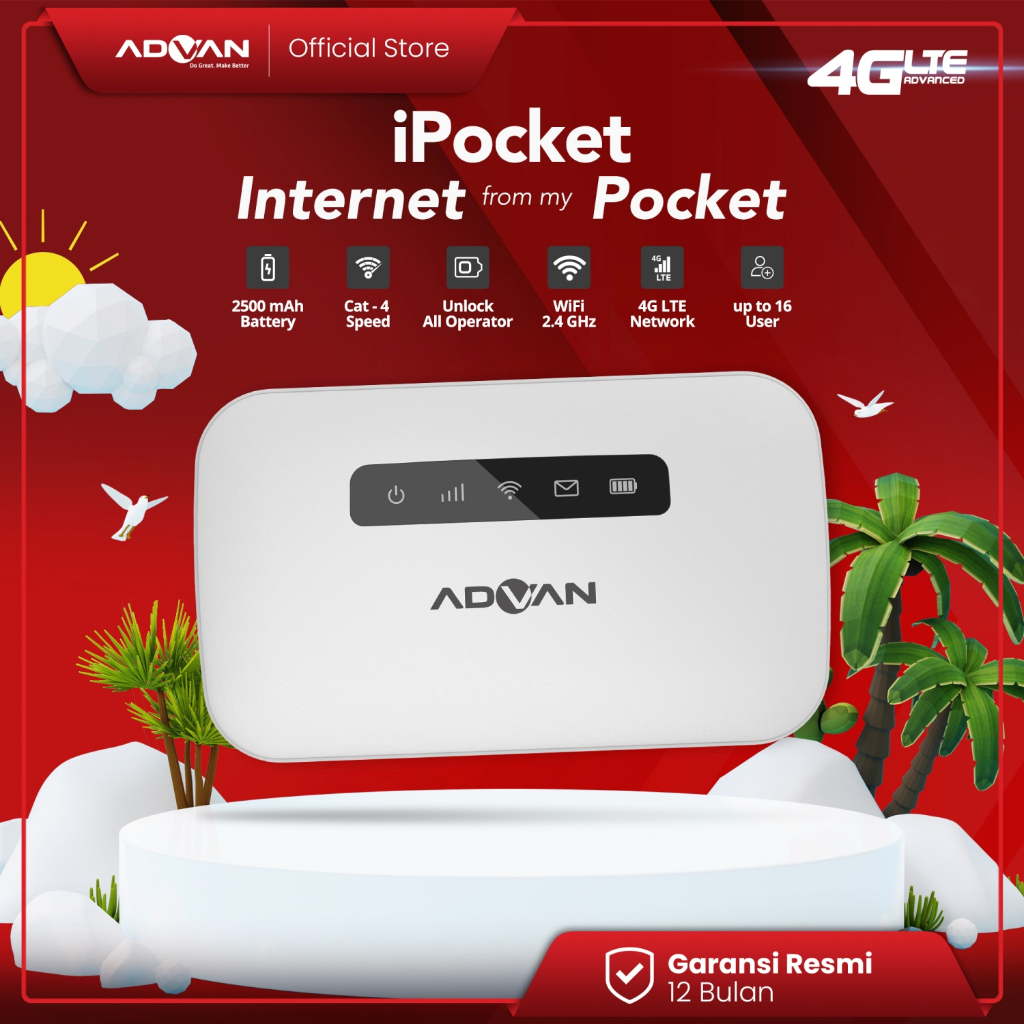 Jual MIFI ROUTER ADVAN MOBILE WIFI HOTSPOT PORTABLE MODEM SPEED 4G LTE