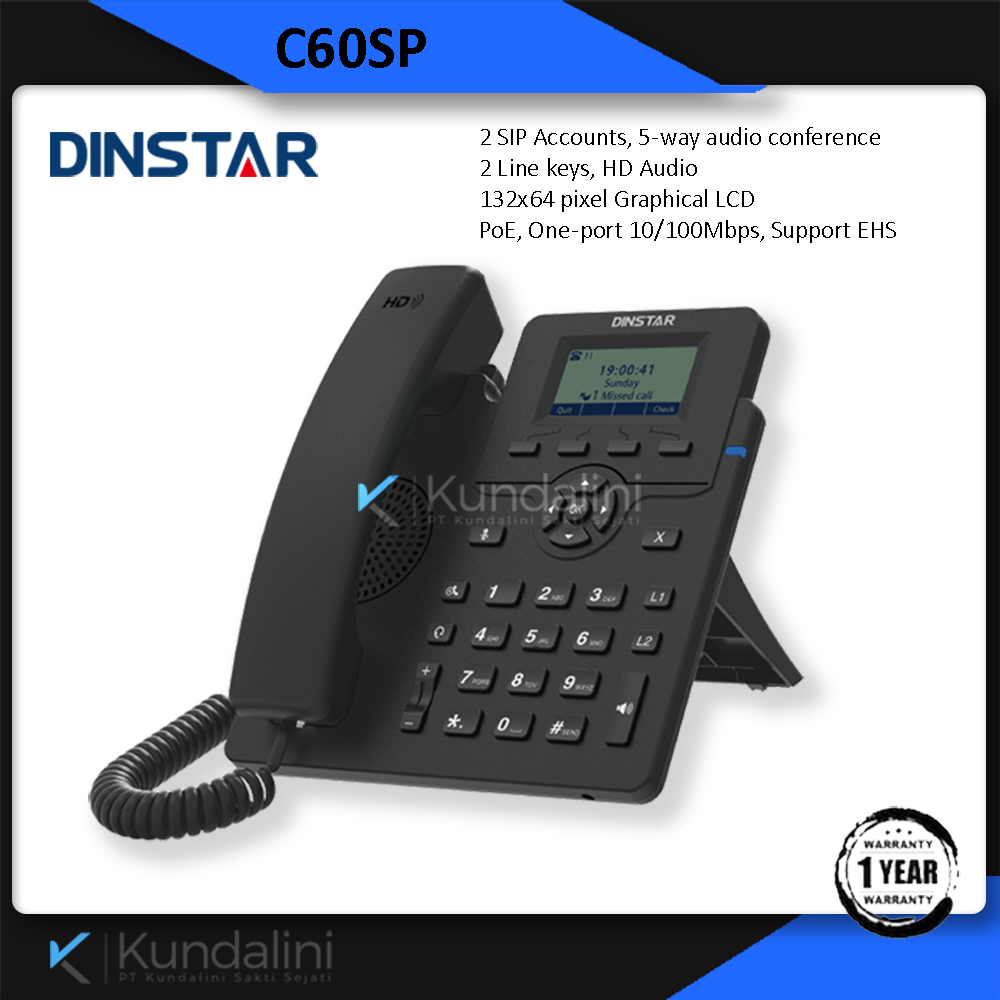 Jual DINSTAR C60SP – ENTRY LEVEL BUSINESS IP PHONE [2 SIP, POE, NO PSU ...