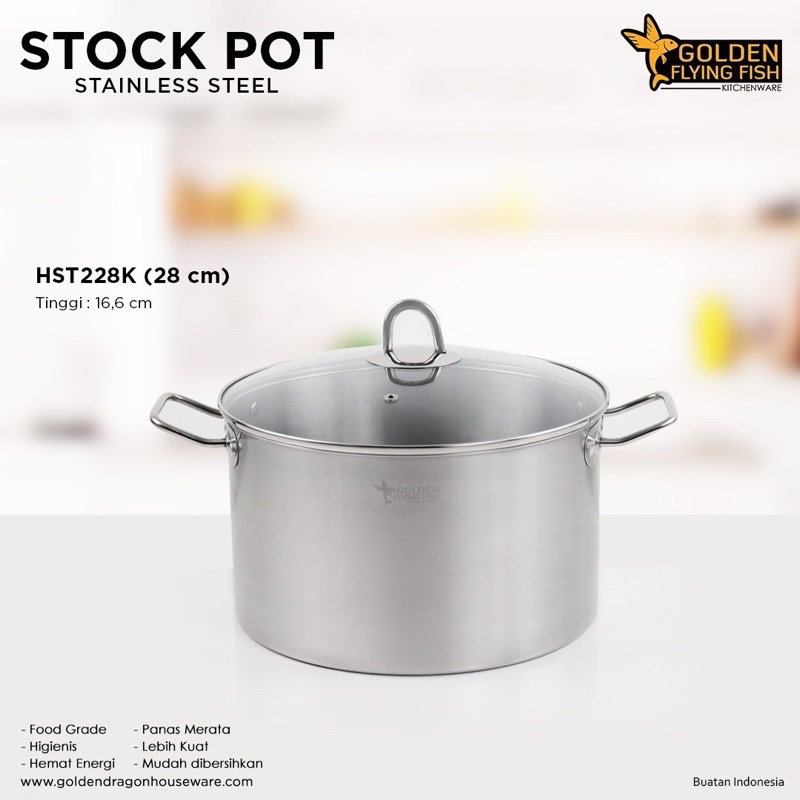 Jual Golden Flying Fish Stock Pot / Panci Stainless Steel Tutup Kaca
