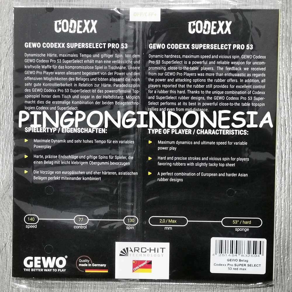 Jual Gewo Codexx Pro 53 SuperSelect - Karet Pingpong Rubber Tenis Meja ...