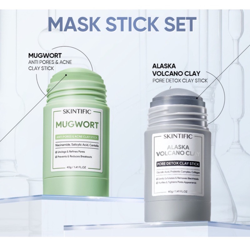 Jual SKINTIFIC Mugwort/Alaska Volcano Acne Clay Stick 40g acne masker ...