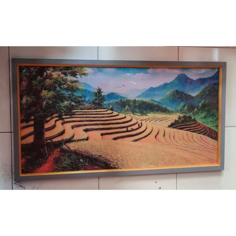 Jual hiasan dinding lukisan cetak sawah terasing plus bingkai ukuran ...