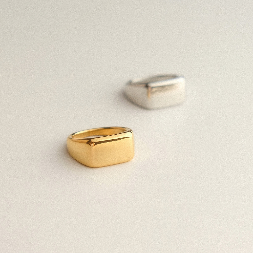Jual Rectangle Mono Signet Ring 18K Gold Plated Stainless Steel Cincin Anti Karat Shopee Indonesia