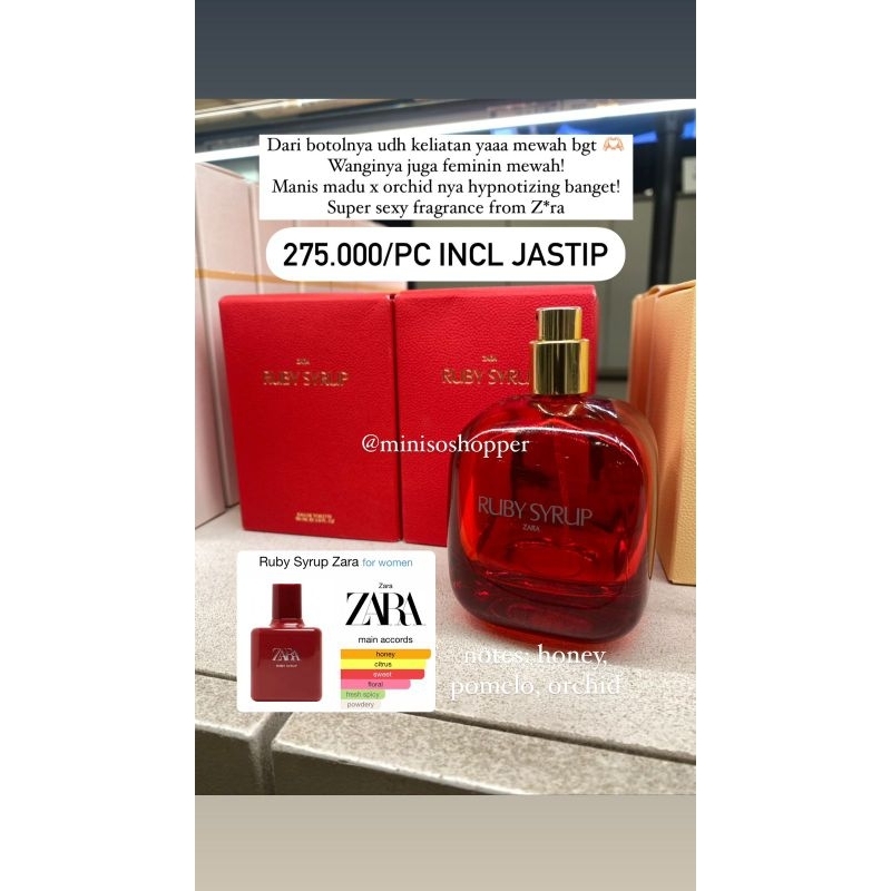 Jual Zara Ruby Syrup 90ml Parfum Perfume EDT EDP Jasa titp Jastip Zara