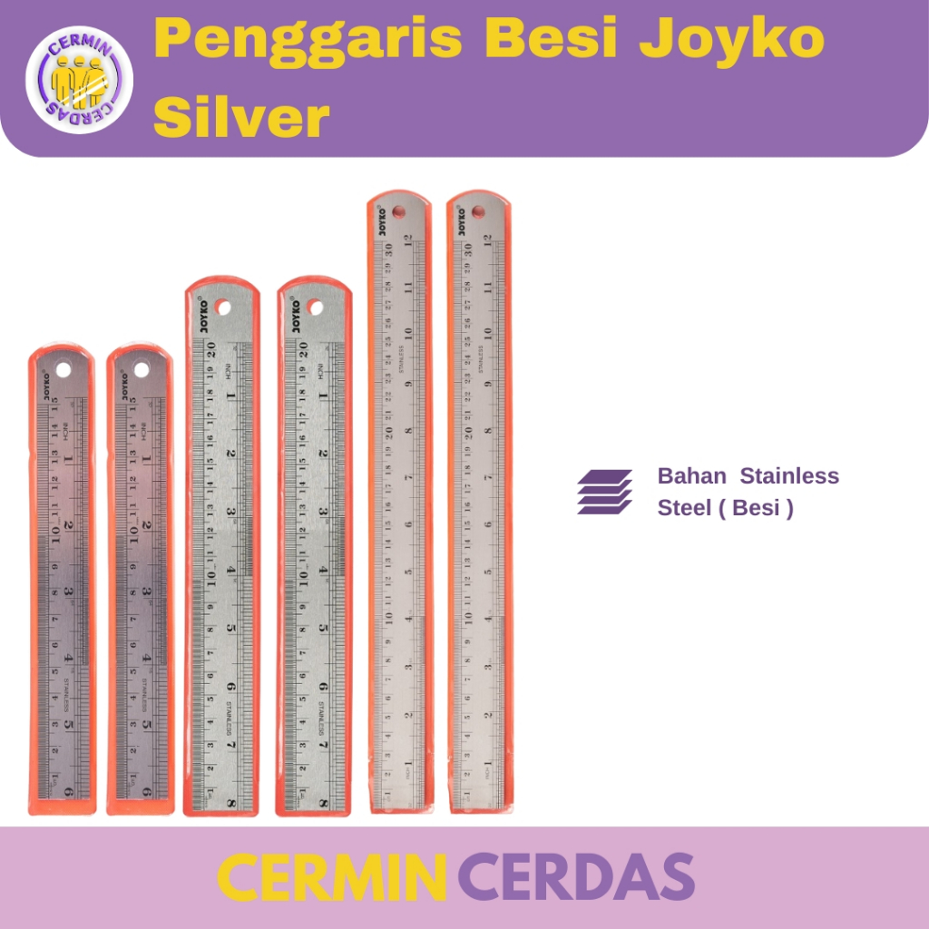 Jual Penggaris Besi Joyko Stainless Steel Ruler 15 20 30 Cm Shopee