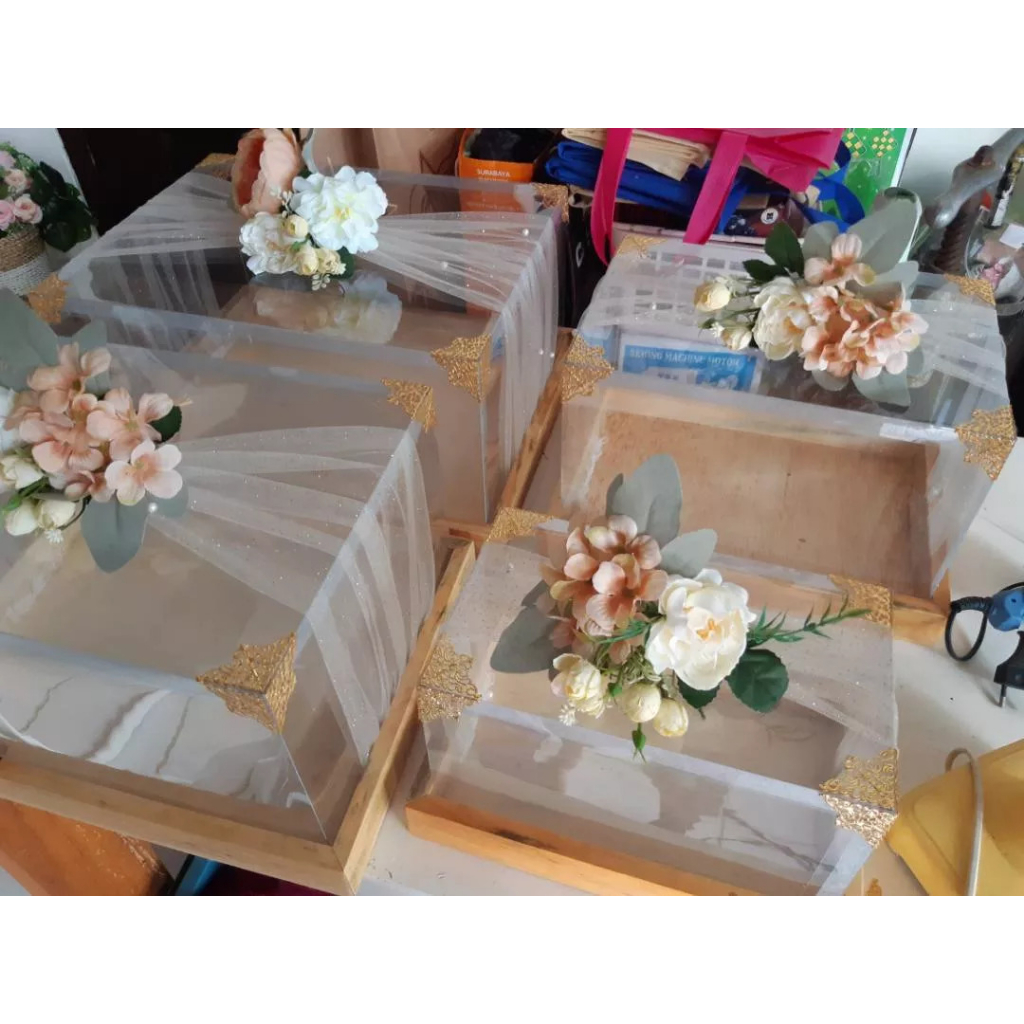 Jual Box Seserahan Isi 4 Kotak Kayu Jati Belanda Hantaran Pernikahan Include Mika Hias Kualitas 9034