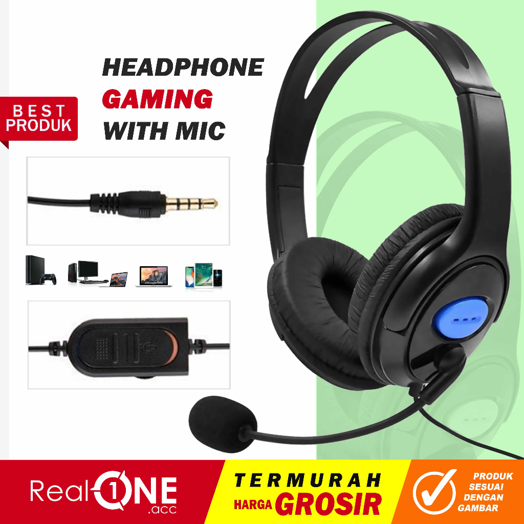 Jual Headphone Gaming With Mic Mikrofon Headset Kabel For Smartphone