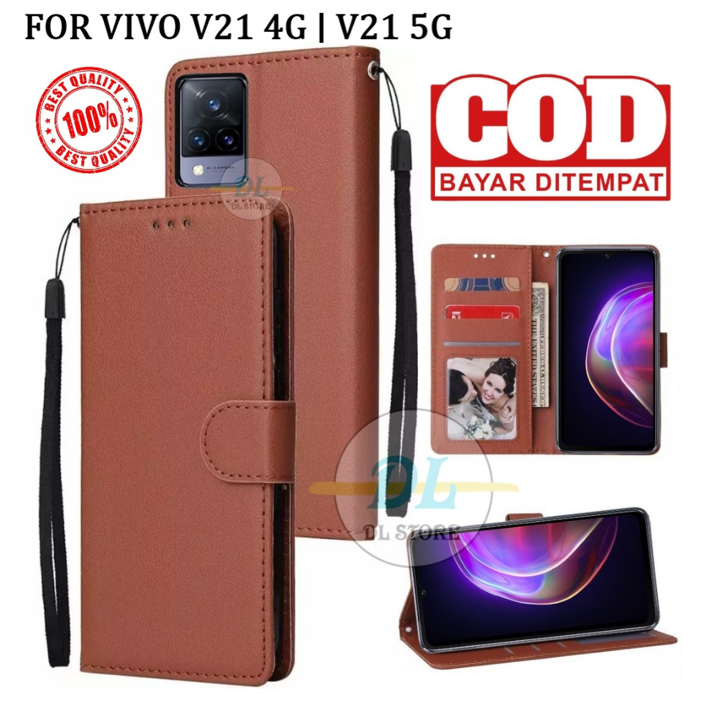 FLIP CASE VIVO V21 4G Vivo V21 5G FLIP LEATHER CASE PREMIUM-FLIP WALLET  CASE KULIT CASING DOMPET-FLIP COVER LEATHER-SARUNG BUKU HP