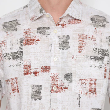 (BUNDLING) Platini Kemeja Motif Print Pria Lengan Pendek Katun Merah 73412