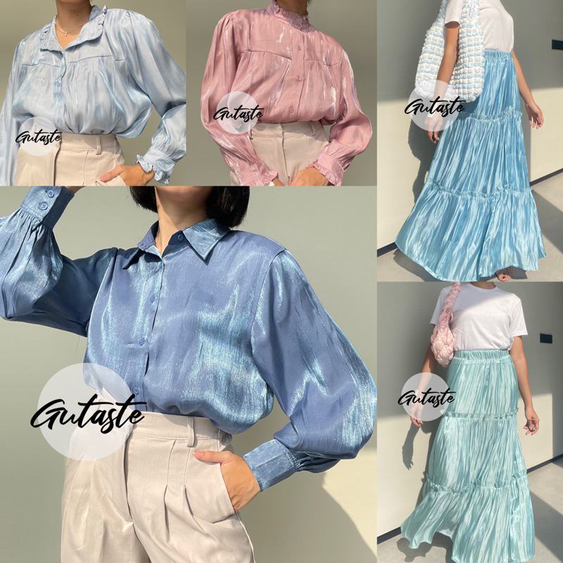 Jual Baju Rok Silky Shimmer (Rok Midi Kemeja Puffy Wanita) | Shopee ...