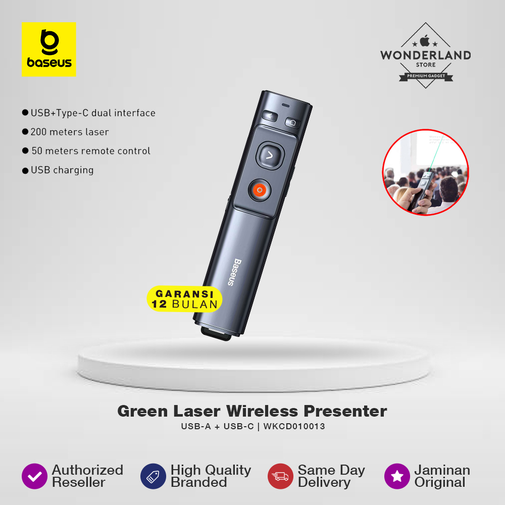 Jual Baseus Wireless Presenter Pointer Pen Remote Control Green Laser ...