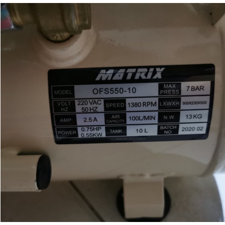 Jual KOMPRESSOR MATRIX OFS 550-10 KOMPRESOR OILLESS SILENT 3/4HP 10L ...