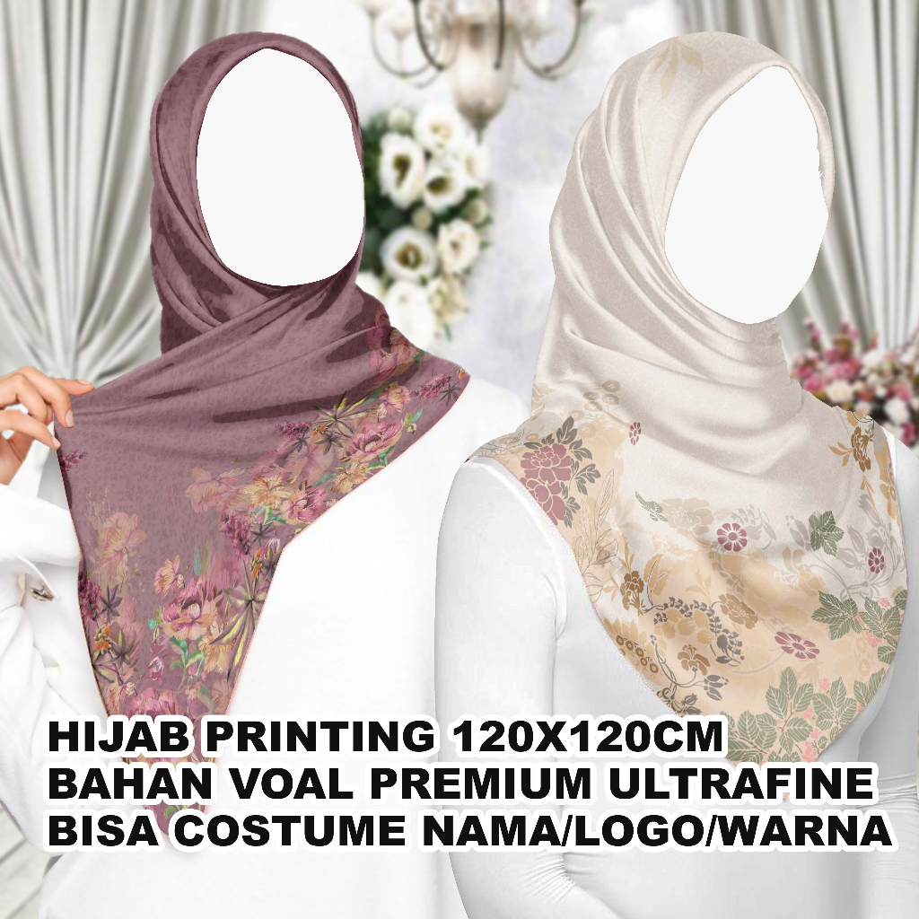 Jual Kerudung Segi Empat Costume NAMA/LOGO/WARNA Hijab Printing Murah