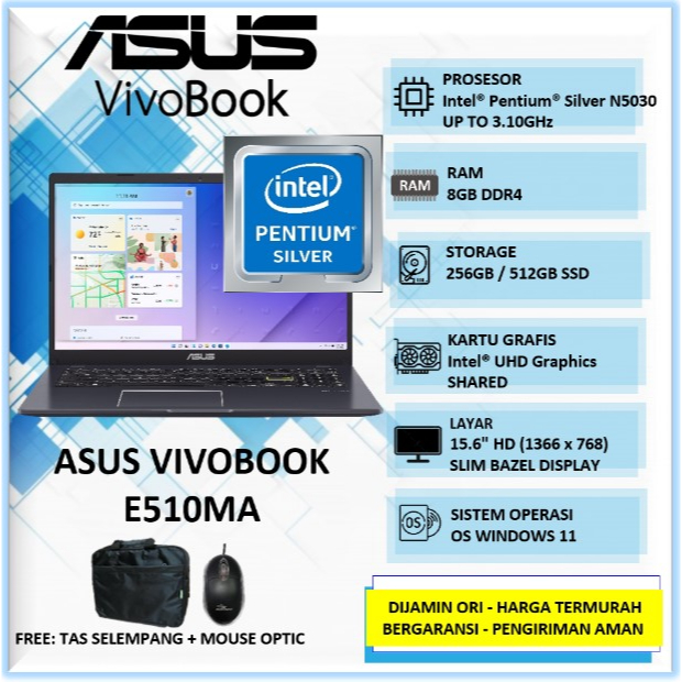 Jual LAPTOP RAM 8GB ASUS VIVOBOOK 15 E510MA INTEL PENTIUM SILVER