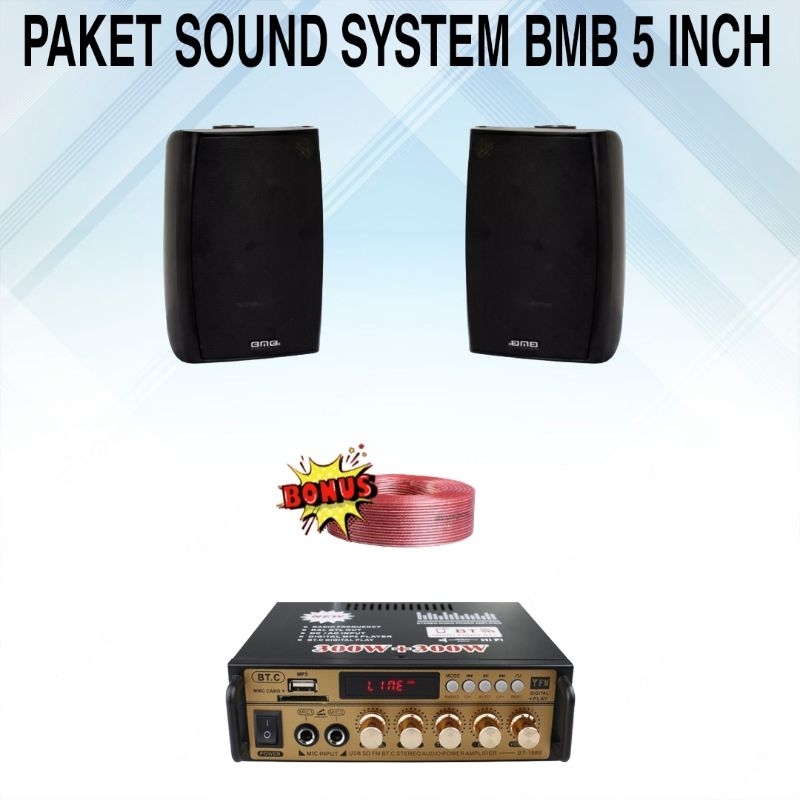 Jual PAKET SOUND SYSTEM INDOOR DAN OUTDOOR PAKET 2 SPEAKER BMB 5 INCH ...