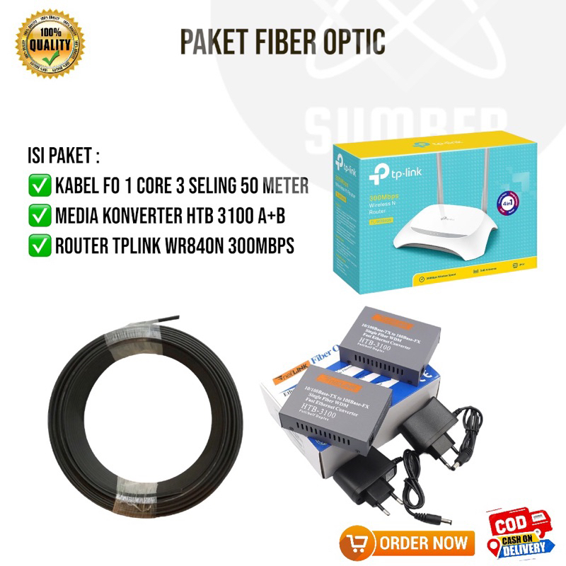 Jual Paket Kabel Fiber Optic Dropcore Meter Media Konverter Htb A B Router Tplink Tl