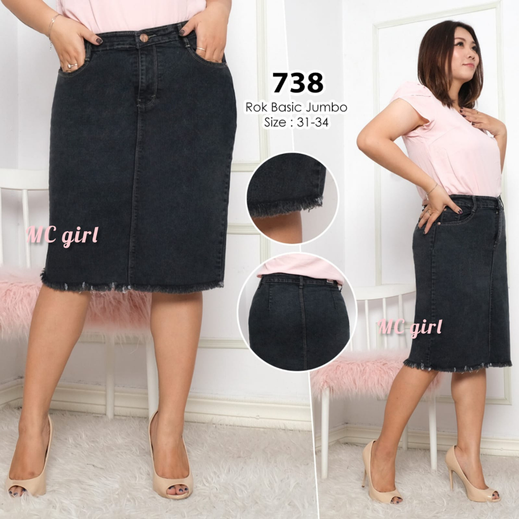 Jual ( Size 31 - 34 ) MC girl - Rok Span Jeans Rawis Jumbo Warna Snow ...