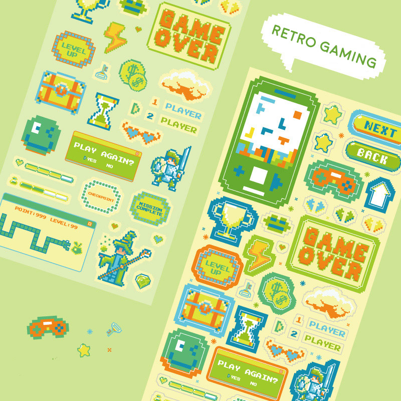 Jual Retro Pixel Art Style Stickers / Stiker Hologram Motif Lucu ...