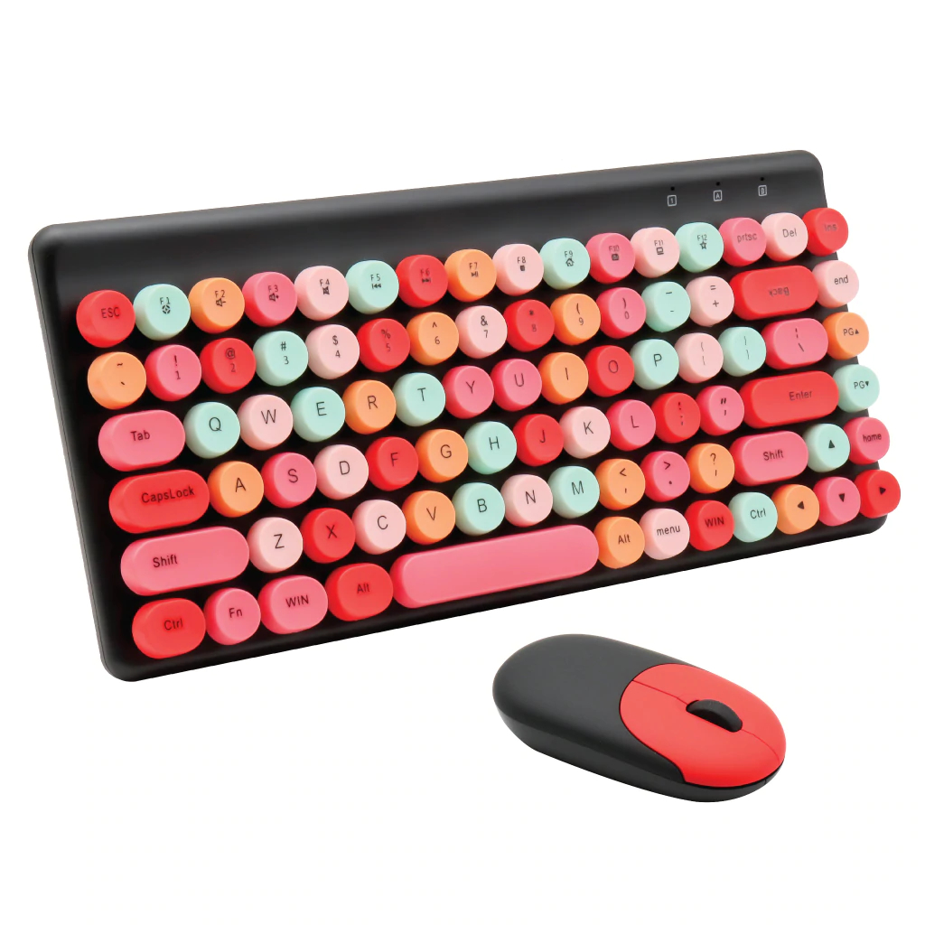 Jual Keyboard Mouse Combo Retro Design Wireless 2.4G - Merah Muda ...