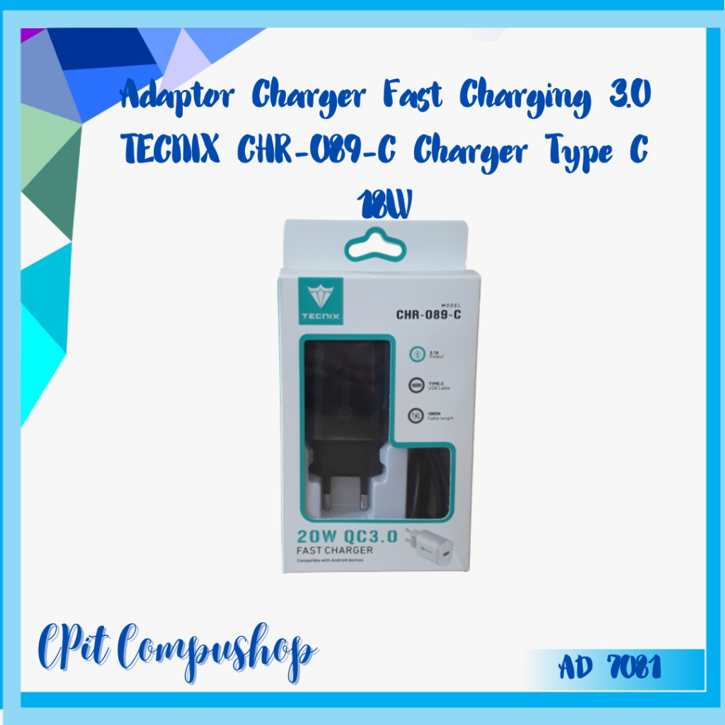 Jual Adaptor Charger Fast Charging 3.0 TECNIX CHR-089-C Charger Type C ...