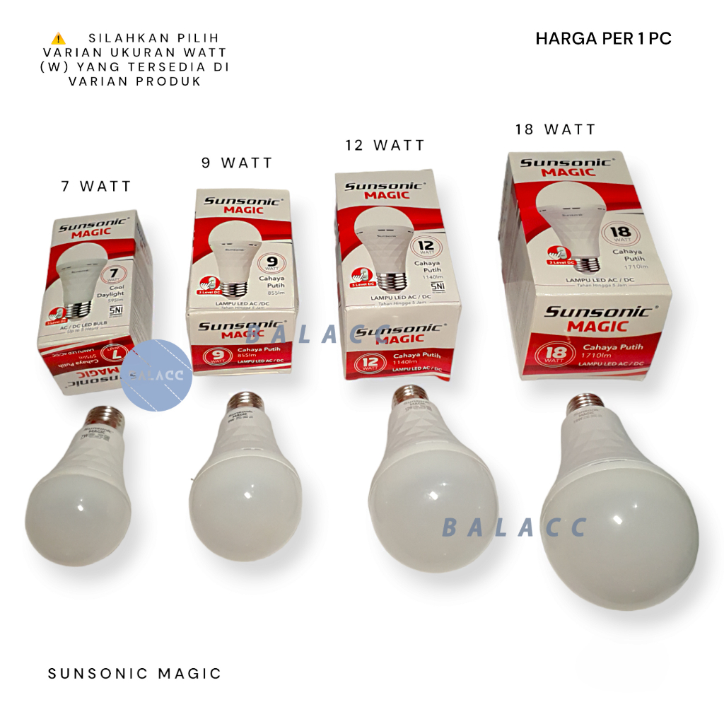 Jual Lampu Bohlam Emergency Magic Sunsonic Led 7watt 9watt 12watt ...
