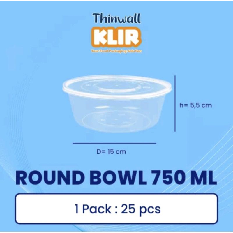 Jual Klir Thinwall 750ml Round Bowl Wadah Bulat Mangkok Plastik Tempat