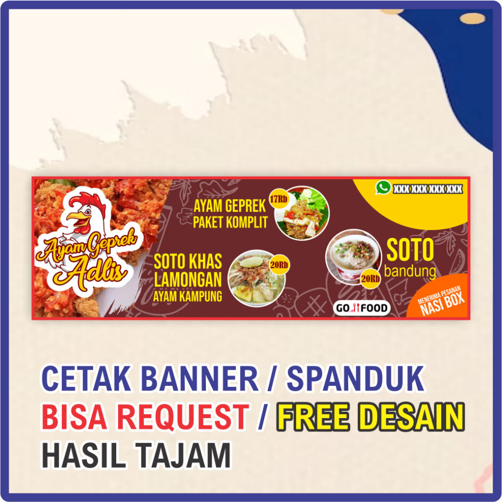 Jual Ceatk Banner / Spanduk Warung Makan, Kedai Ayam Geprek, Warung ...