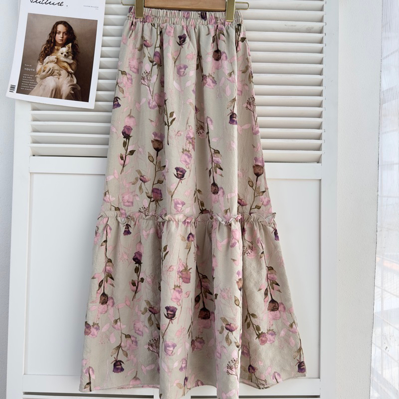 Jual ROK SERUT BUNGA KOREAN STYLE BAHAN COTT CRINKLE PREMIUM PANJANG ...
