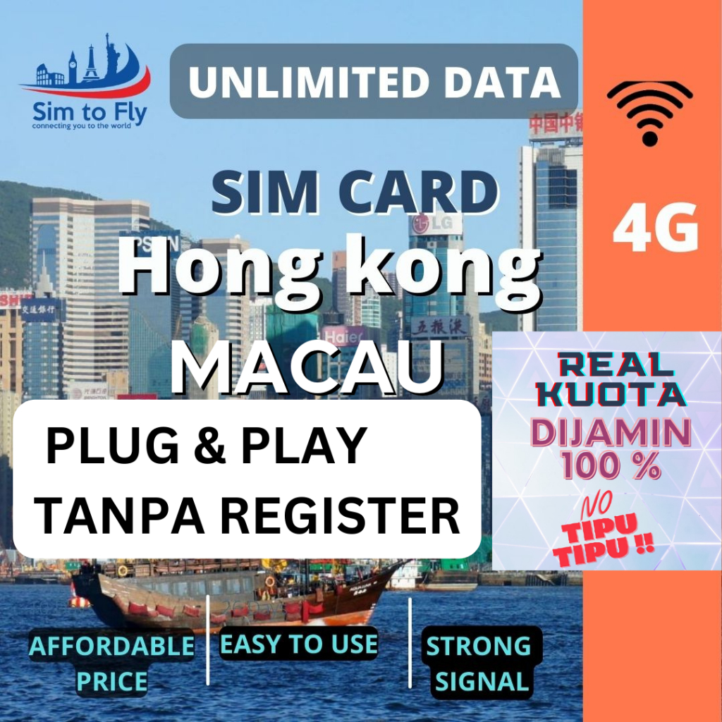 Jual Sim Card Hong kong Macao Unlimited Data 4 G simcard Hongkong