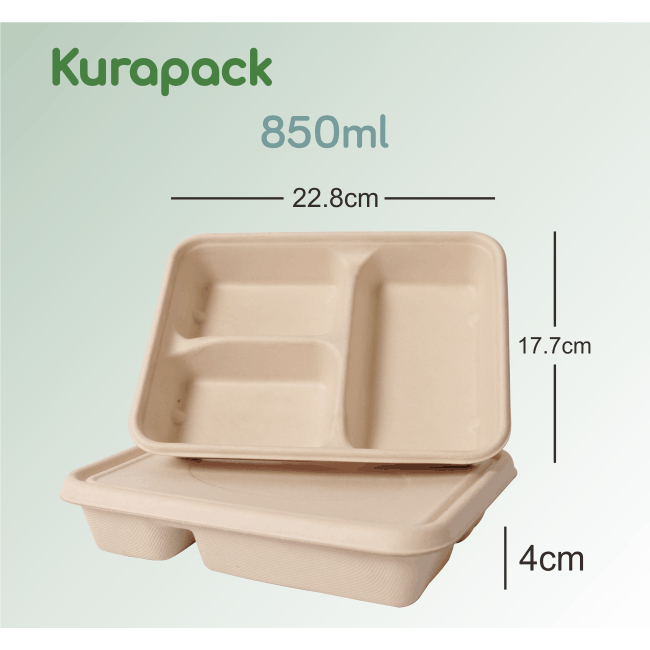 Jual Bagasse Lunchbox 3 Container Sugarcane Ecofriendly Degradable ...