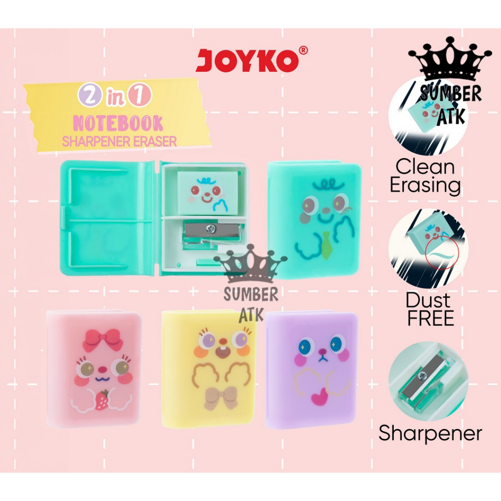 Jual Notebook Sharpener Eraser 2 in 1 Rautan dan Penghapus Joyko ER131