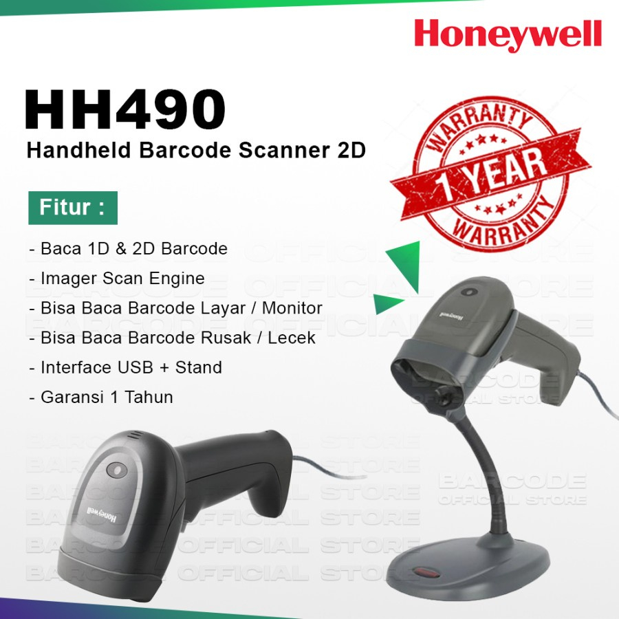 Jual Handheld Barcode Scanner Honeywell HH-490 Free Stand Gudang ...