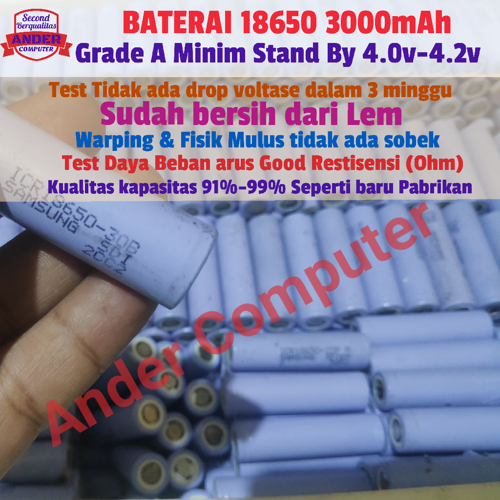 Jual Baterai Samsung 18650 3000 mAh Lithium ICR18650-30B/ 30A ORI ...