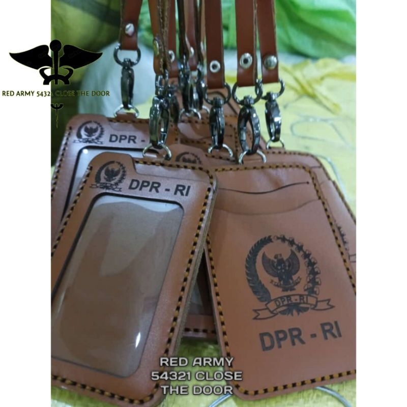 Jual Holder ID Card Tali Lanyard Name Tag Kulit Asli Logo DPR-RI ...