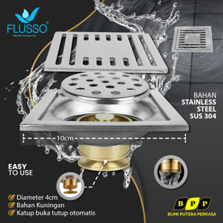 Jual Floor Drain Stainless Flusso Afur Lantai Saringan Katub Kuningan