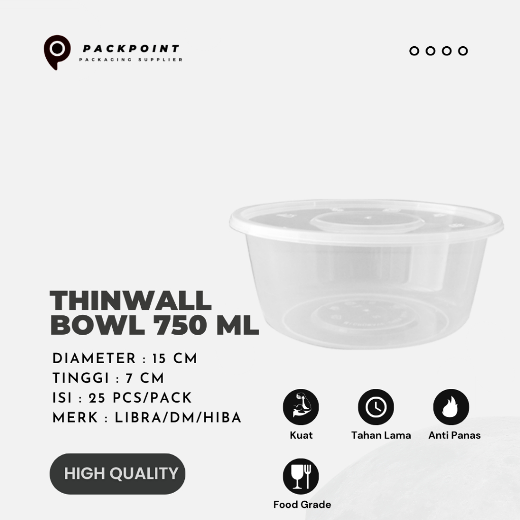 Jual Thinwall Libra Bowl Mangkuk Plastik Lengkung 750 Ml 25 Pcs