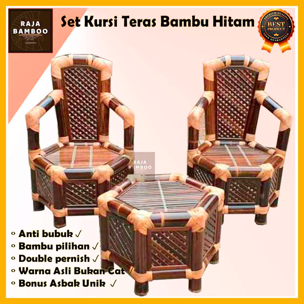 Jual Kursi Bambu Kursi Teras Motif Rotan Bambu Hitam Bambu Estetik 2 Kursi 1 Meja 5168