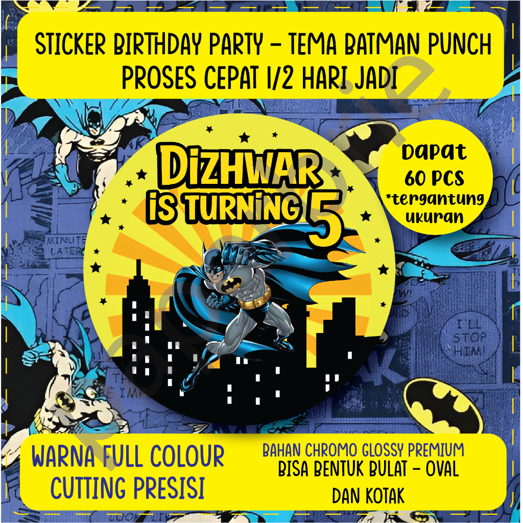 Jual label stiker BATMAN PUNCH Ulang Tahun Anak - sticker birthday ...