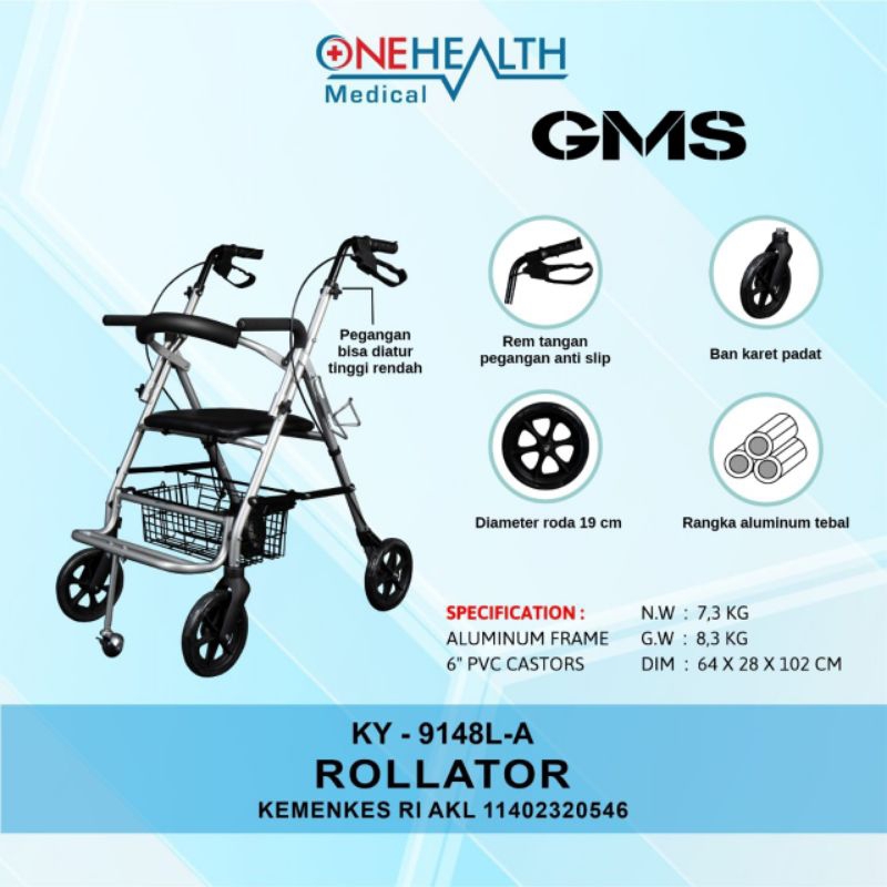 Jual Rollator Walker Roda Onehealth KY9148L-A Alat Bantu Jalan | Shopee ...