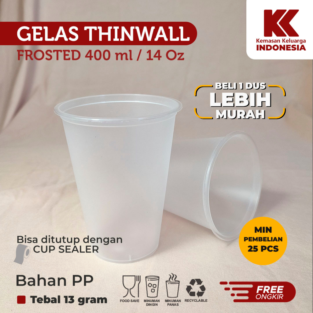 Jual Cup Injection 14oz 400ml Frosted Tanpa Tutup Gelas Thinwall Gelas Inject Gelas Fore 6462