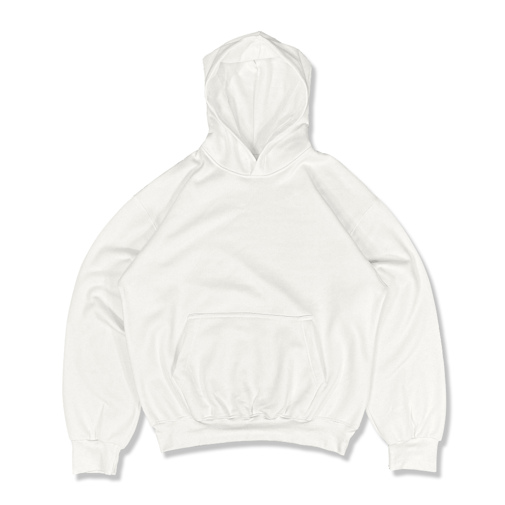 Jual Hoodie Boxy Oversize Putih Pria Wanita Bahan Cotton Fleece Tebal