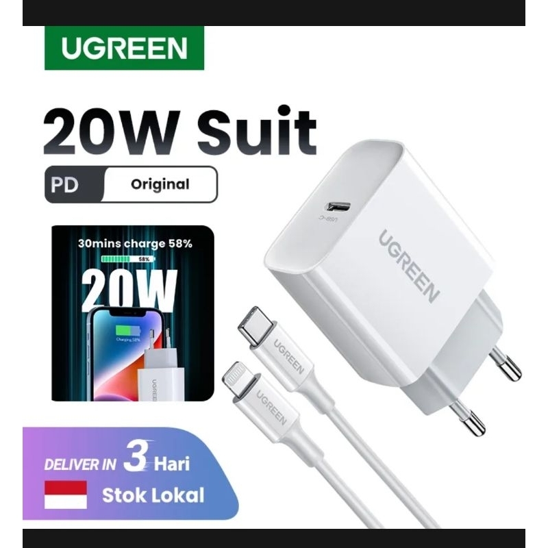 Jual Ugreen travel Adapter 20W PD + cabel Usb c to ligthning Mifi ...