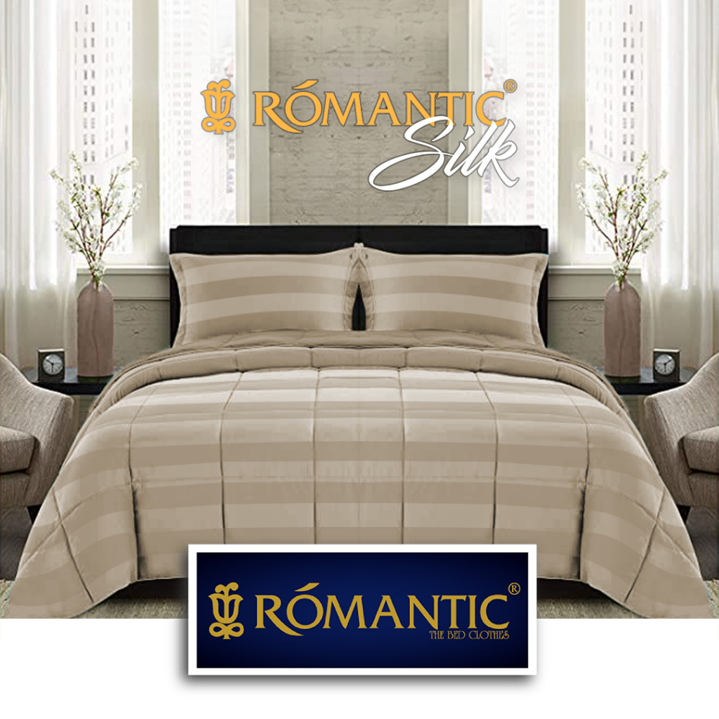 Jual Bedcover Sprei Set Microtensel Coklat By ROMANTIC Silk Motif Salur ...