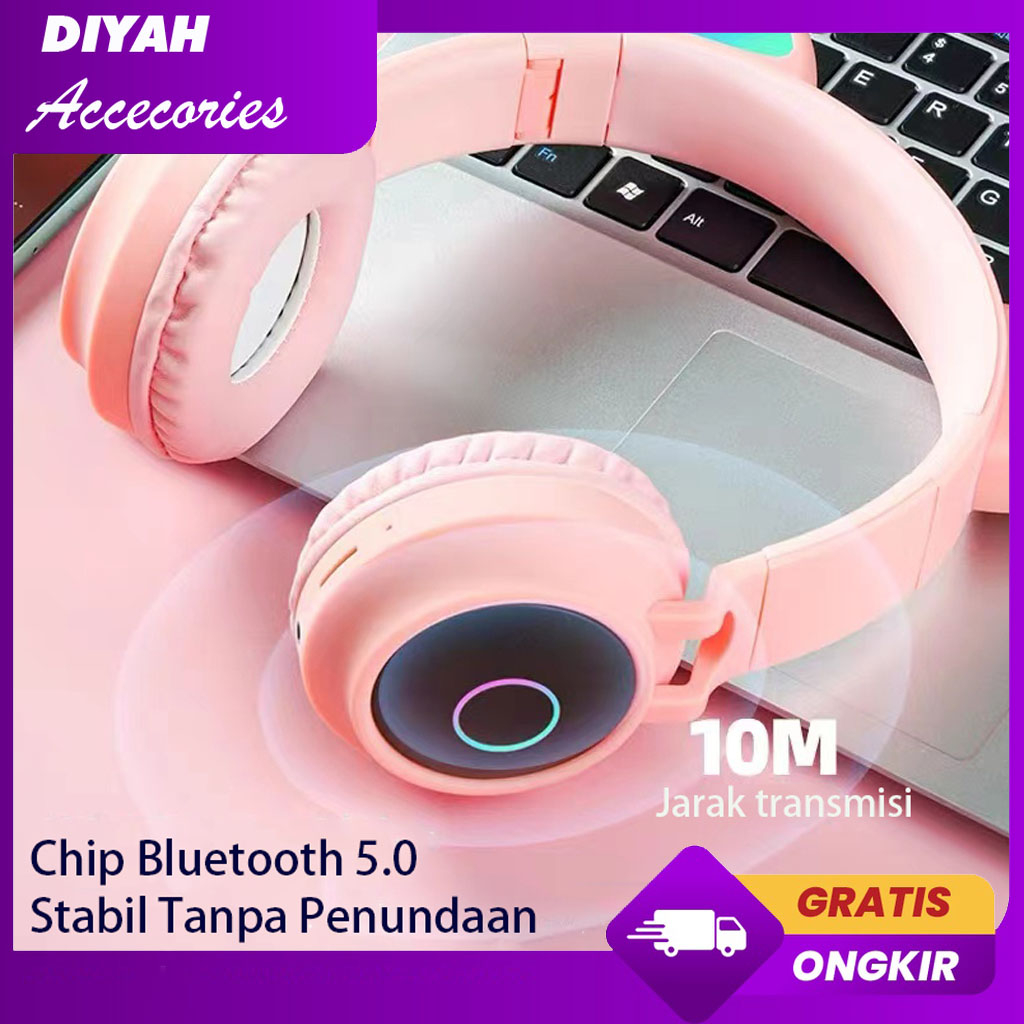 Jual Headphone Bluetooth Gaming Kucing Headset Bluetooth Android Lucu Cute Cat Ear LXB39A