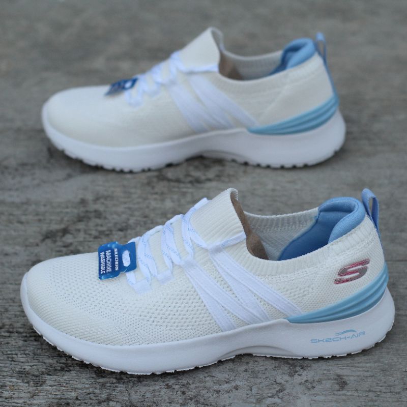 Womens Skechers Skech-Air Dynamight - The Halcyon White Silver Running Sport Shoes